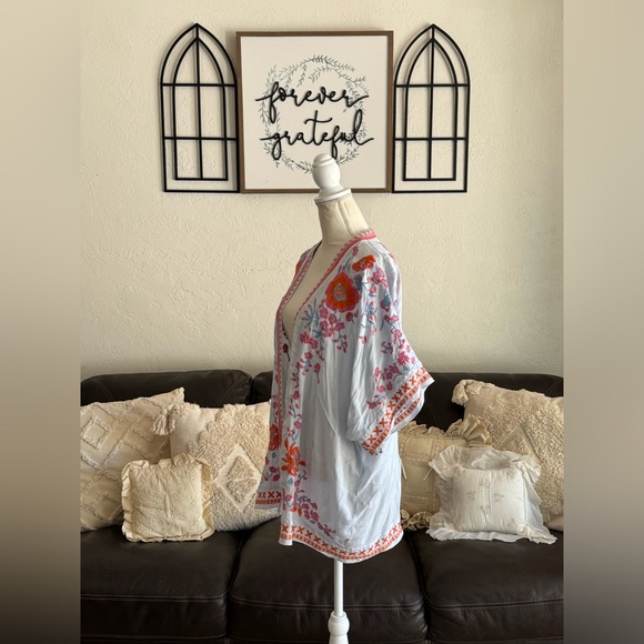 Curations Pastel Blue Embroidered Floral Kimono Size M/L Summer Beach Boho - Picture 15 of 15